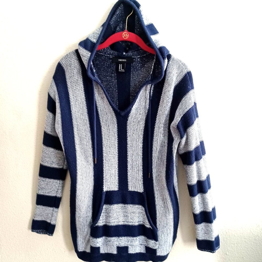 NWOT Forever 21 sweatshirt hoodie striped knit blue,sz.S